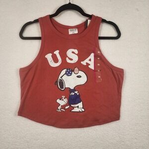 Peanuts USA Snoopy Graphic Tank Top Women Juniors XXL Red Crop Style Y2K Gift